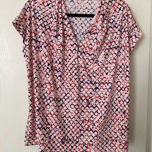 Kasper Pink Peach and Blue Patterned Blouse